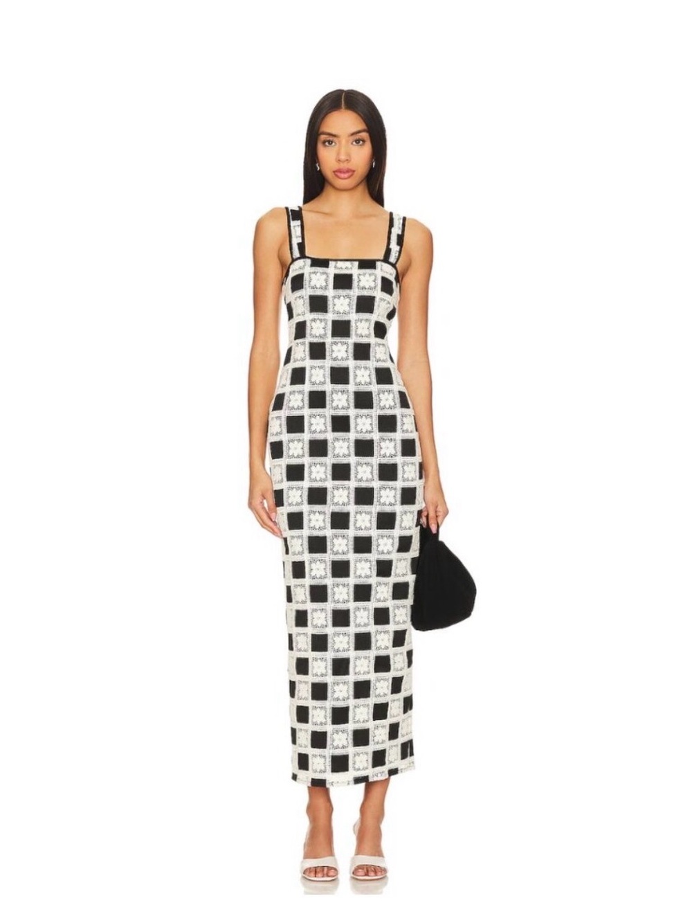 Tularosa XS Black & White Checkered Square-Neck Maxi Dress REVOLVE